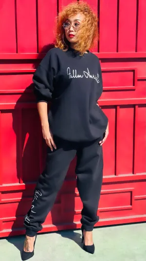Fallon Aurielle Unisex Signature Classic Crewneck Jogging Set (Black & Silver)