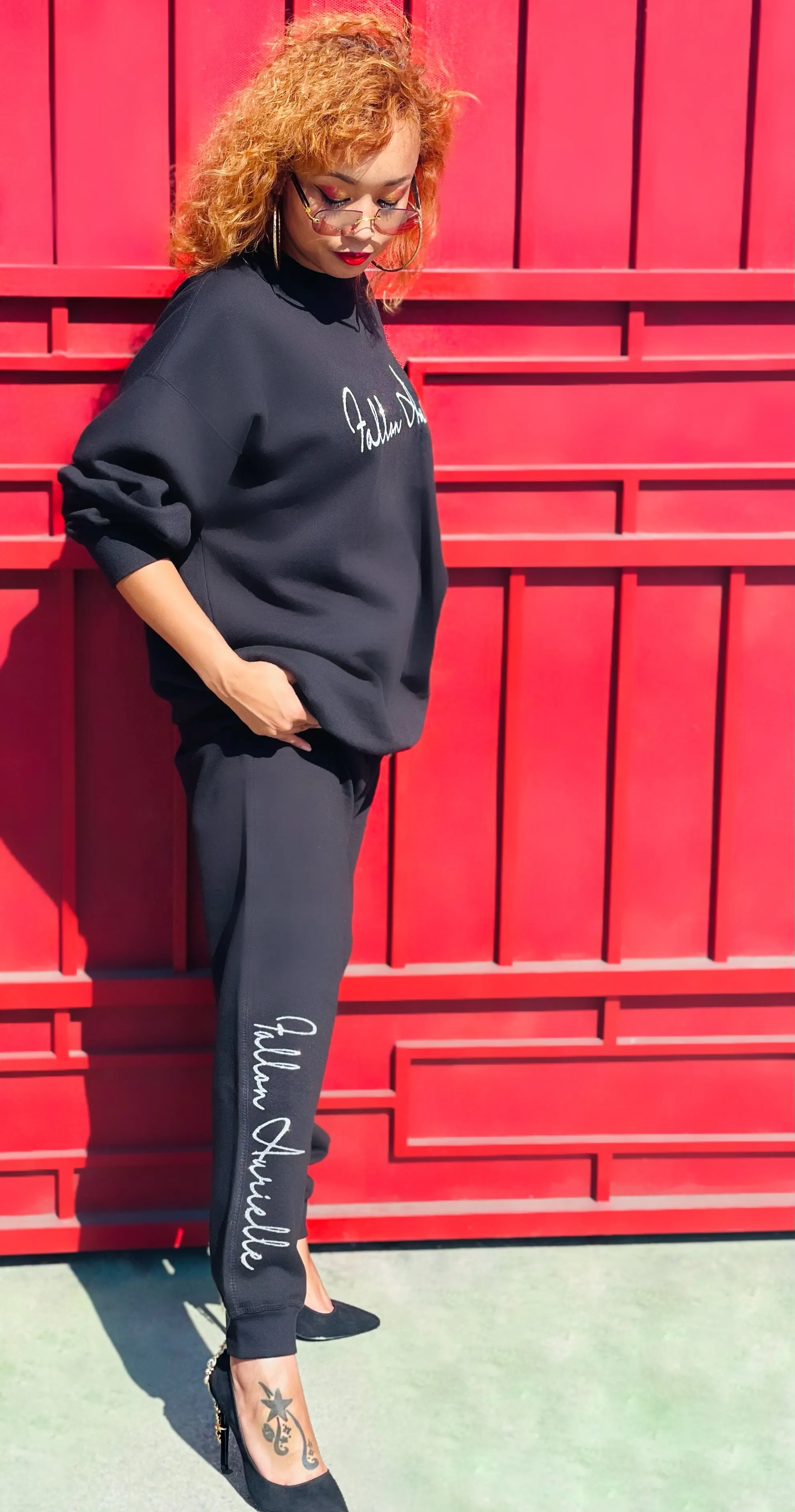 Fallon Aurielle Unisex Signature Classic Crewneck Jogging Set (Black & Silver)
