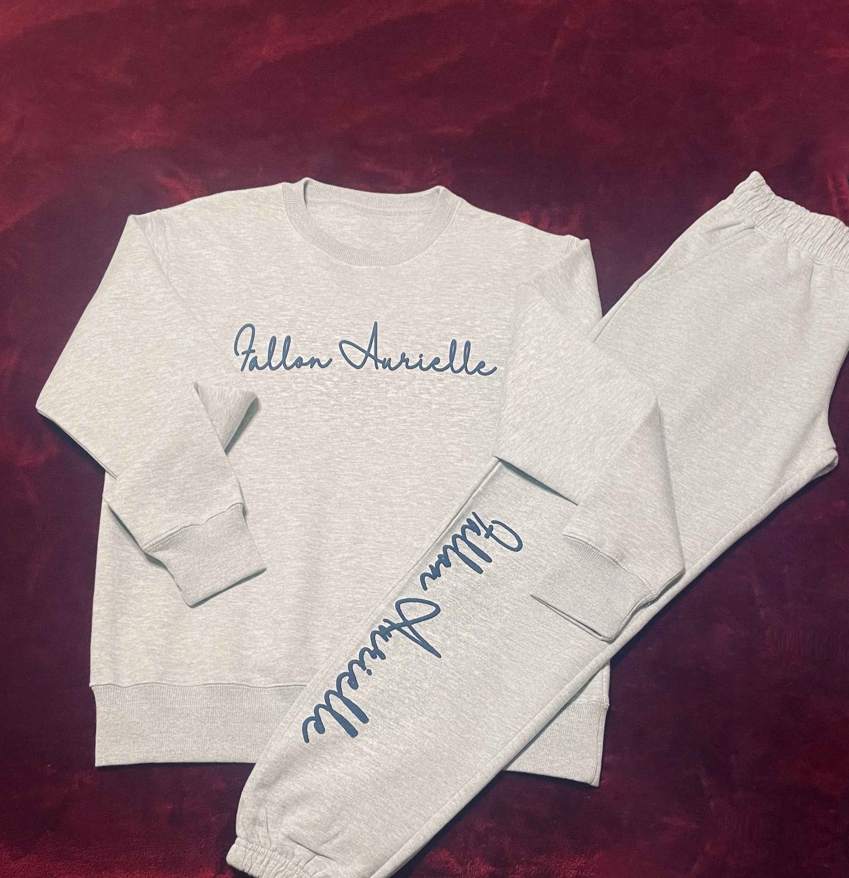 Fallon Aurielle Unisex Signature Classic Crewneck Jogging Set (Gray & Navy Blue)