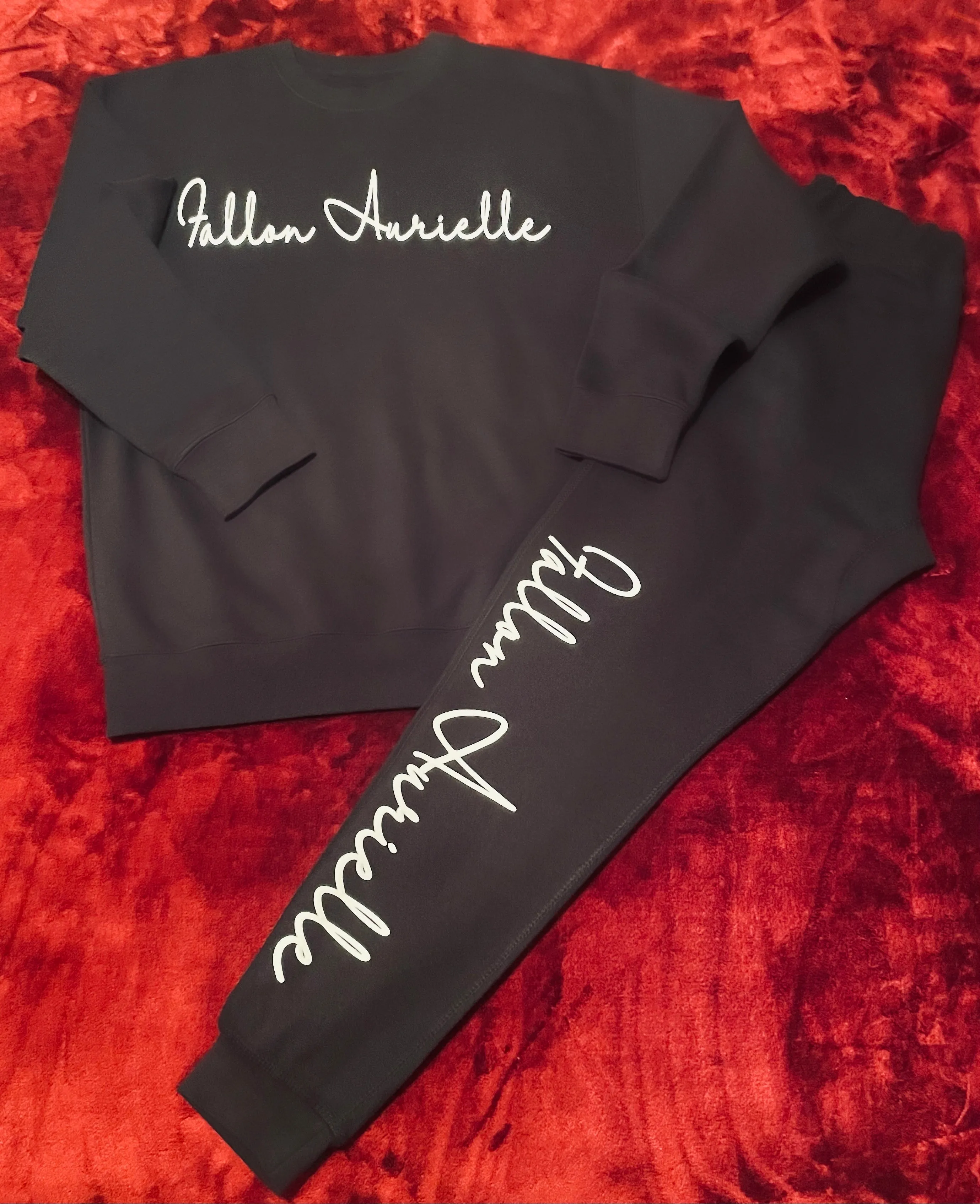 Fallon Aurielle Unisex Signature Taurus Logo & Name Zodiac Jogging Set (Black & White)