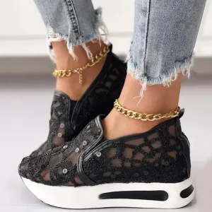 Floral Breeze™ | Women's Floral Embroidery Wedge Sneakers | Mesh Upper, Lightweight Design & Comfortable Fit