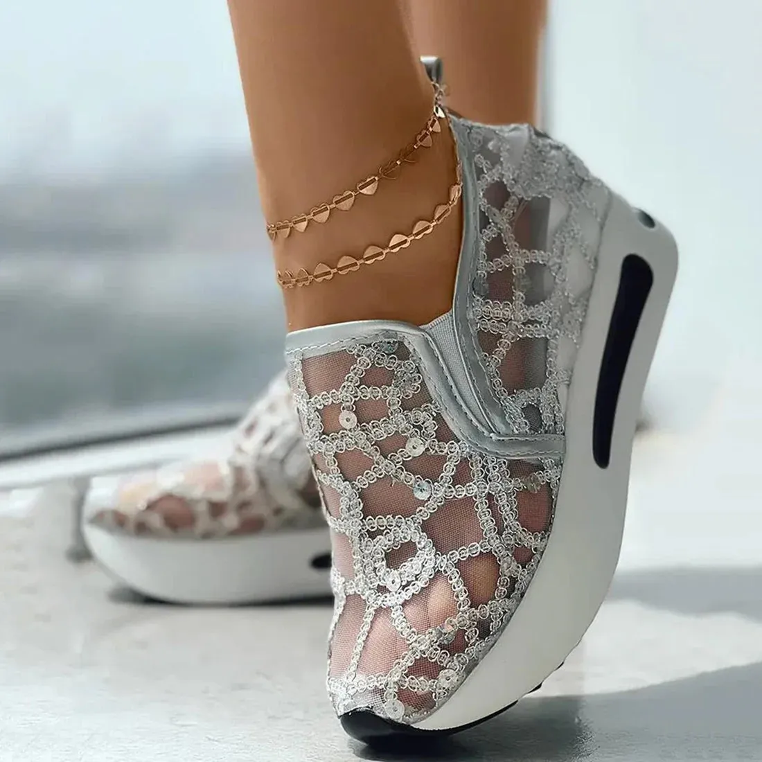 Floral Breeze™ | Women's Floral Embroidery Wedge Sneakers | Mesh Upper, Lightweight Design & Comfortable Fit
