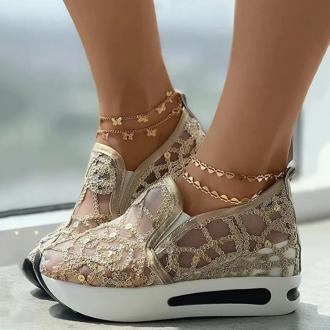 Floral Breeze™ | Women's Floral Embroidery Wedge Sneakers | Mesh Upper, Lightweight Design & Comfortable Fit