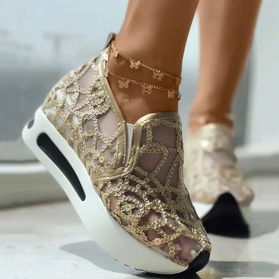 Floral Breeze™ | Women's Floral Embroidery Wedge Sneakers | Mesh Upper, Lightweight Design & Comfortable Fit
