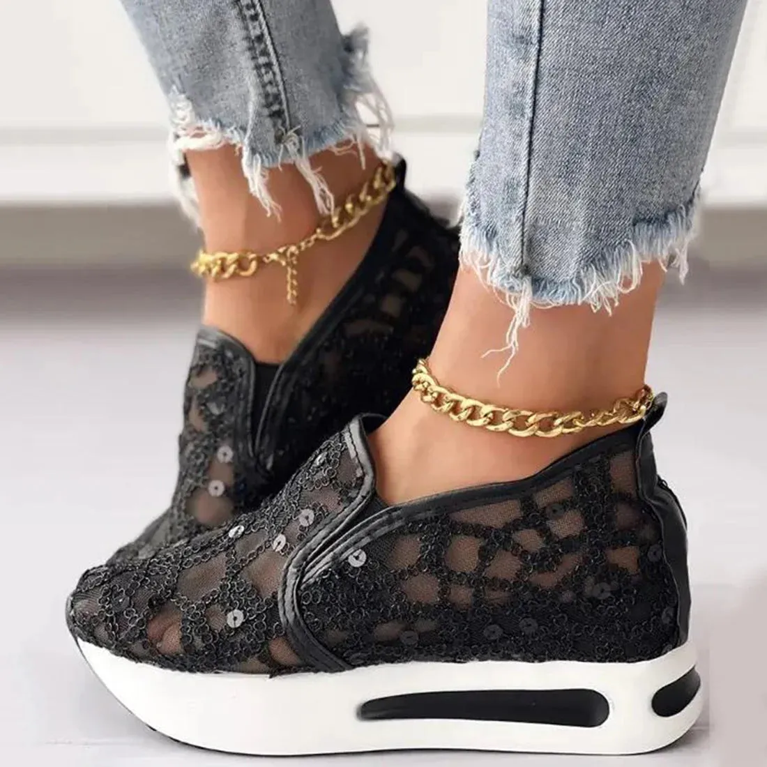 Floral Breeze™ | Women's Floral Embroidery Wedge Sneakers | Mesh Upper, Lightweight Design & Comfortable Fit