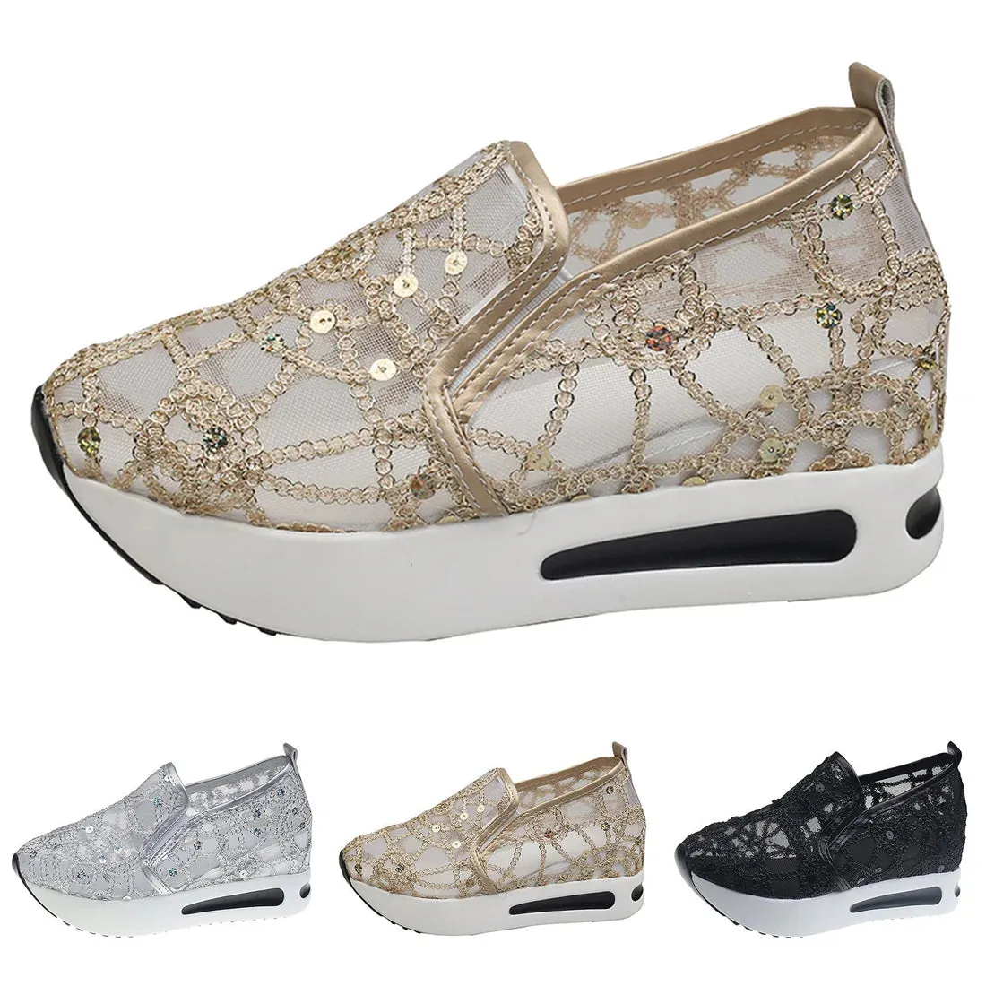 Floral Breeze™ | Women's Floral Embroidery Wedge Sneakers | Mesh Upper, Lightweight Design & Comfortable Fit