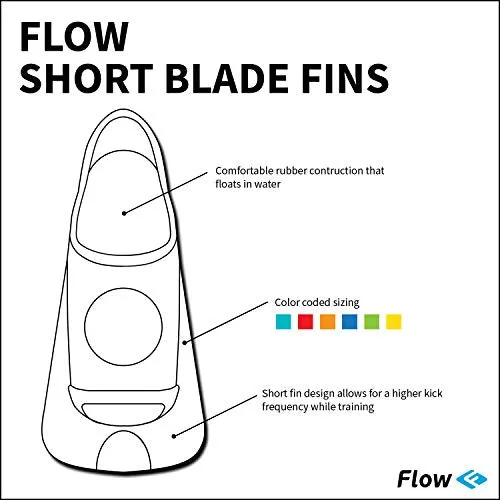 Flow Short Blade Swim Fins for Swimming Pool Lap Training - Youth Sizes (XXXS 12-1 (Red))