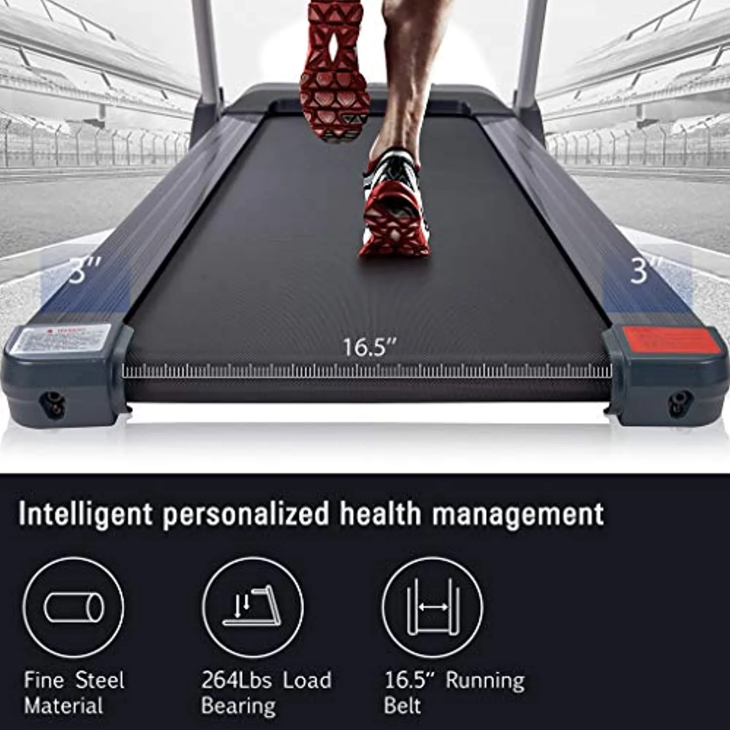 Folding Treadmill-Smart Treadmill with 3 Incline Options Speakers Bluetooth LED and Pulse Monitor Cardio Machine 264 LB Max Weight