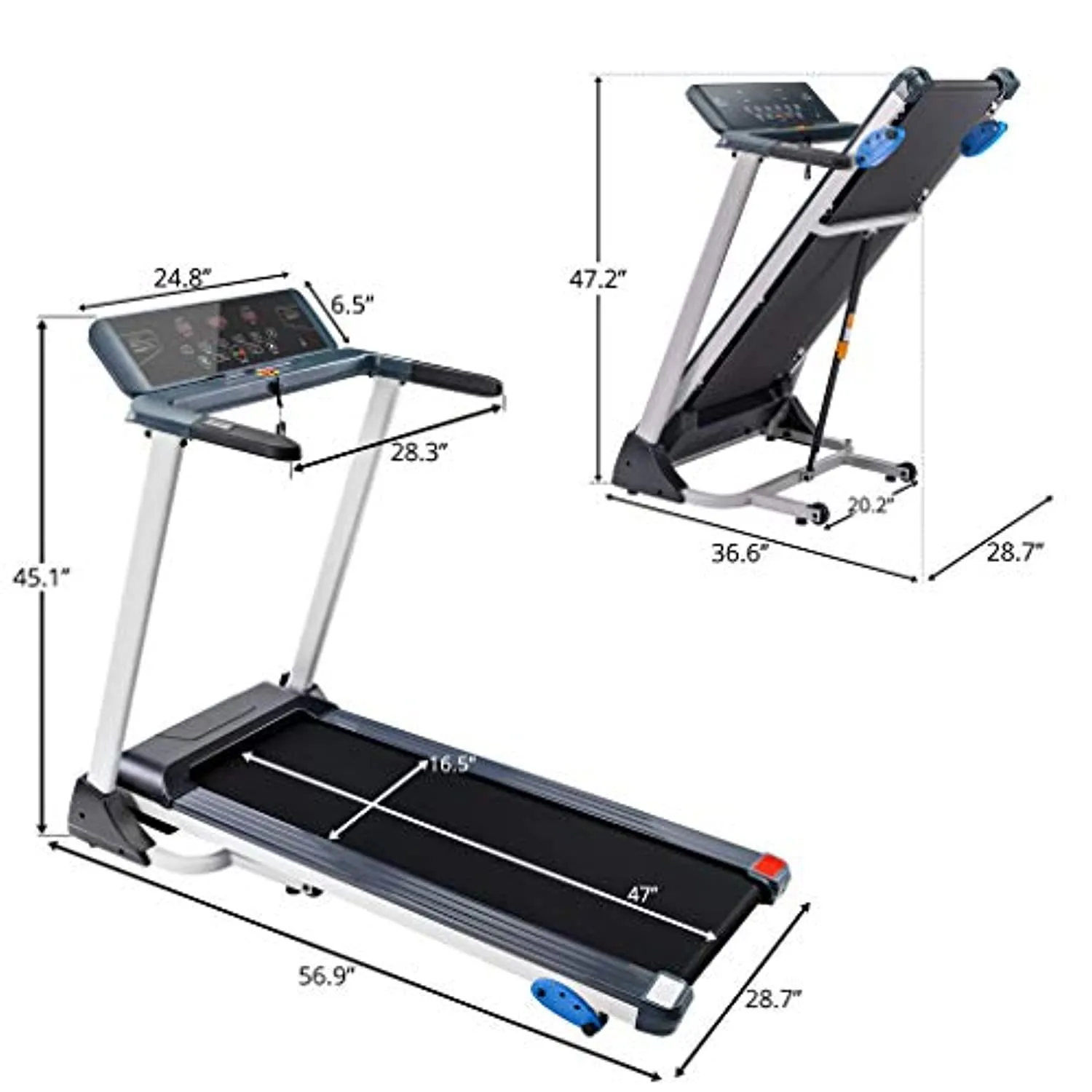Folding Treadmill-Smart Treadmill with 3 Incline Options Speakers Bluetooth LED and Pulse Monitor Cardio Machine 264 LB Max Weight