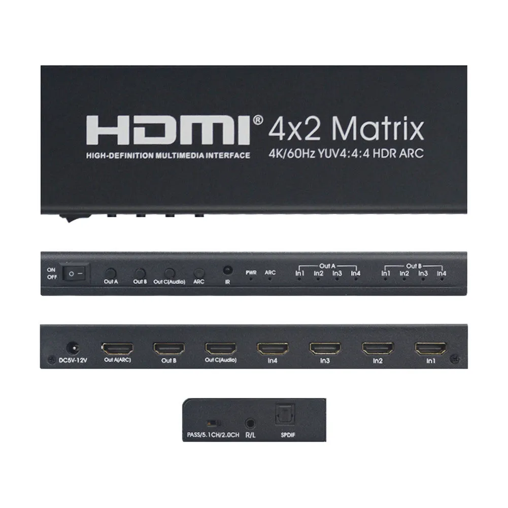 For HDMI 2.0 4X2 Array Support 4K/60 YUV4:4:4 HDR ARC Infrared Remote Control Without Battery black