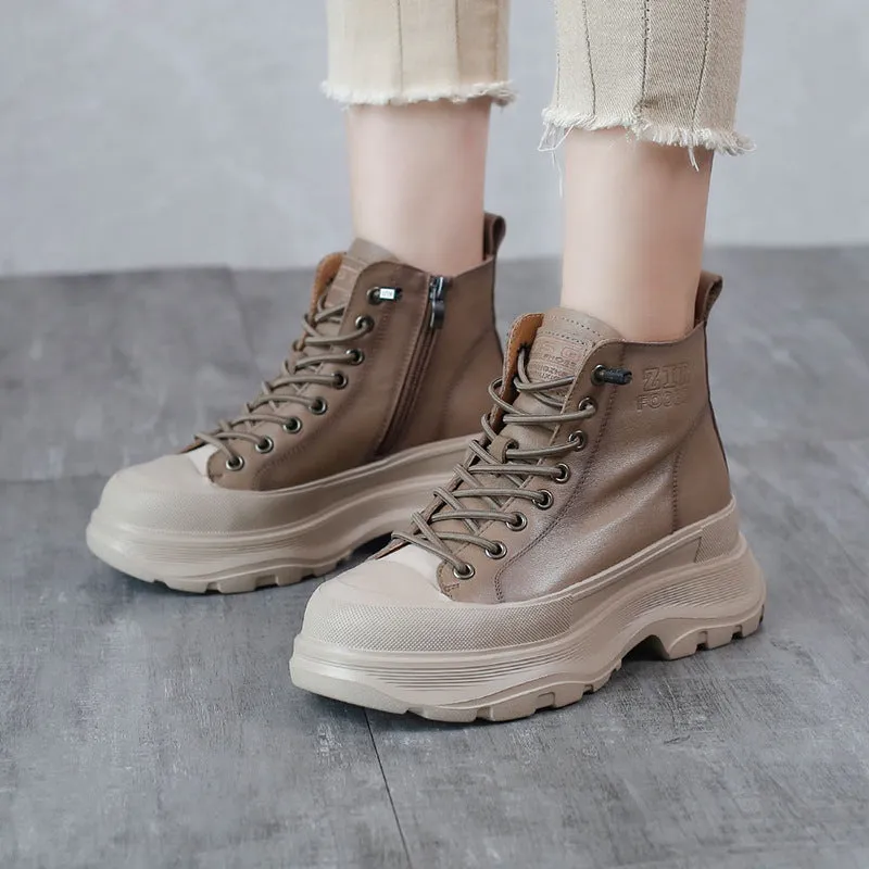 Genuine Leather Soft Sole Thin Elastic Band Martin Boots Comfortable Women's Shoes