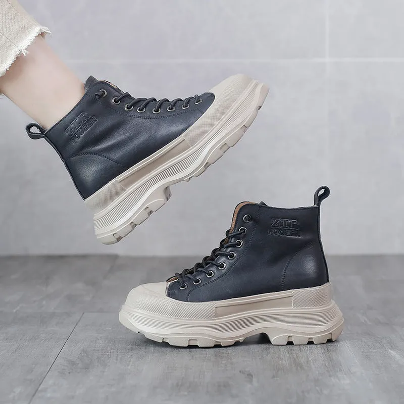 Genuine Leather Soft Sole Thin Elastic Band Martin Boots Comfortable Women's Shoes
