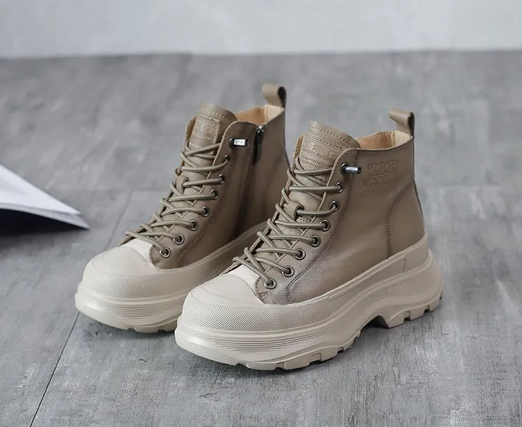 Genuine Leather Soft Sole Thin Elastic Band Martin Boots Comfortable Women's Shoes