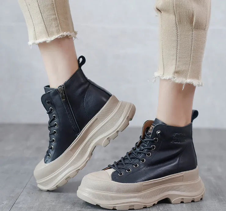 Genuine Leather Soft Sole Thin Elastic Band Martin Boots Comfortable Women's Shoes