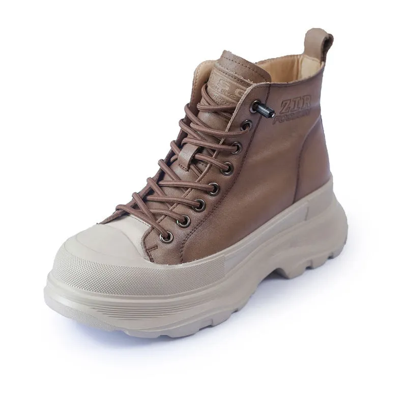 Genuine Leather Soft Sole Thin Elastic Band Martin Boots Comfortable Women's Shoes
