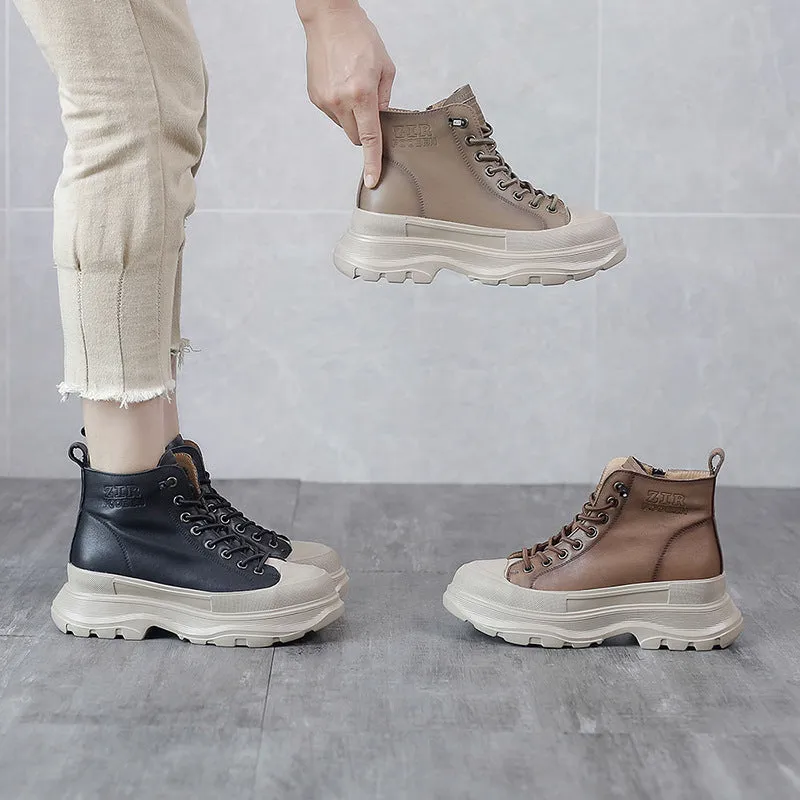 Genuine Leather Soft Sole Thin Elastic Band Martin Boots Comfortable Women's Shoes