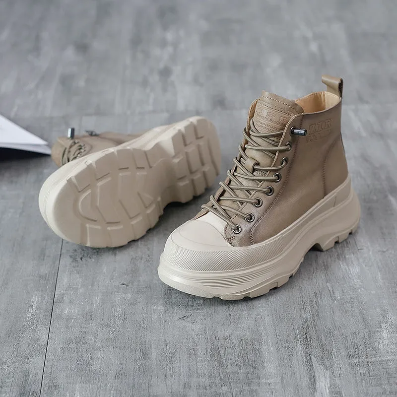 Genuine Leather Soft Sole Thin Elastic Band Martin Boots Comfortable Women's Shoes