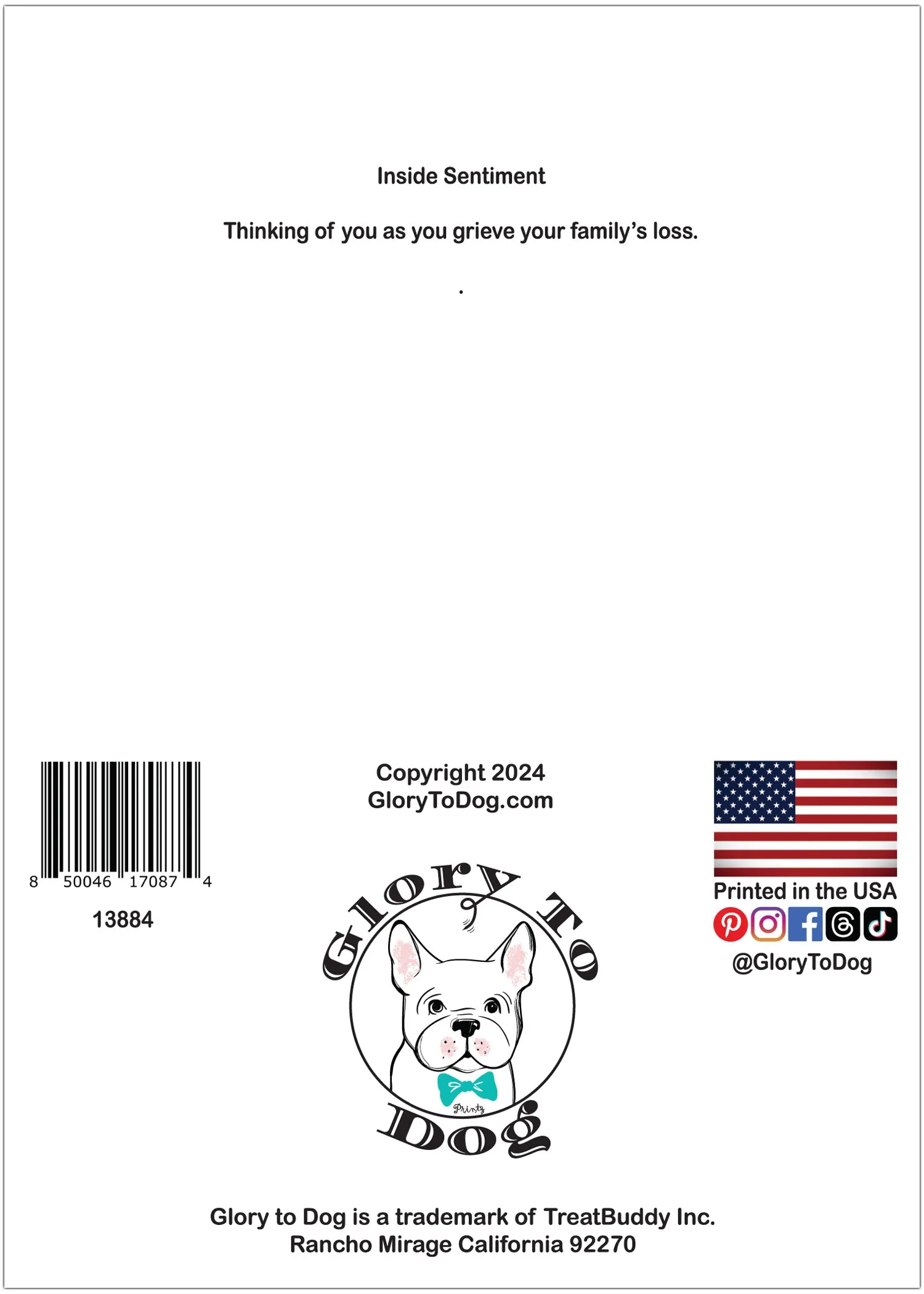 Glory To Dog One Day, All the Cats We’ve Ever Loved Will Come Running Toward Us and That Will Be a Good Day Sympathy Card