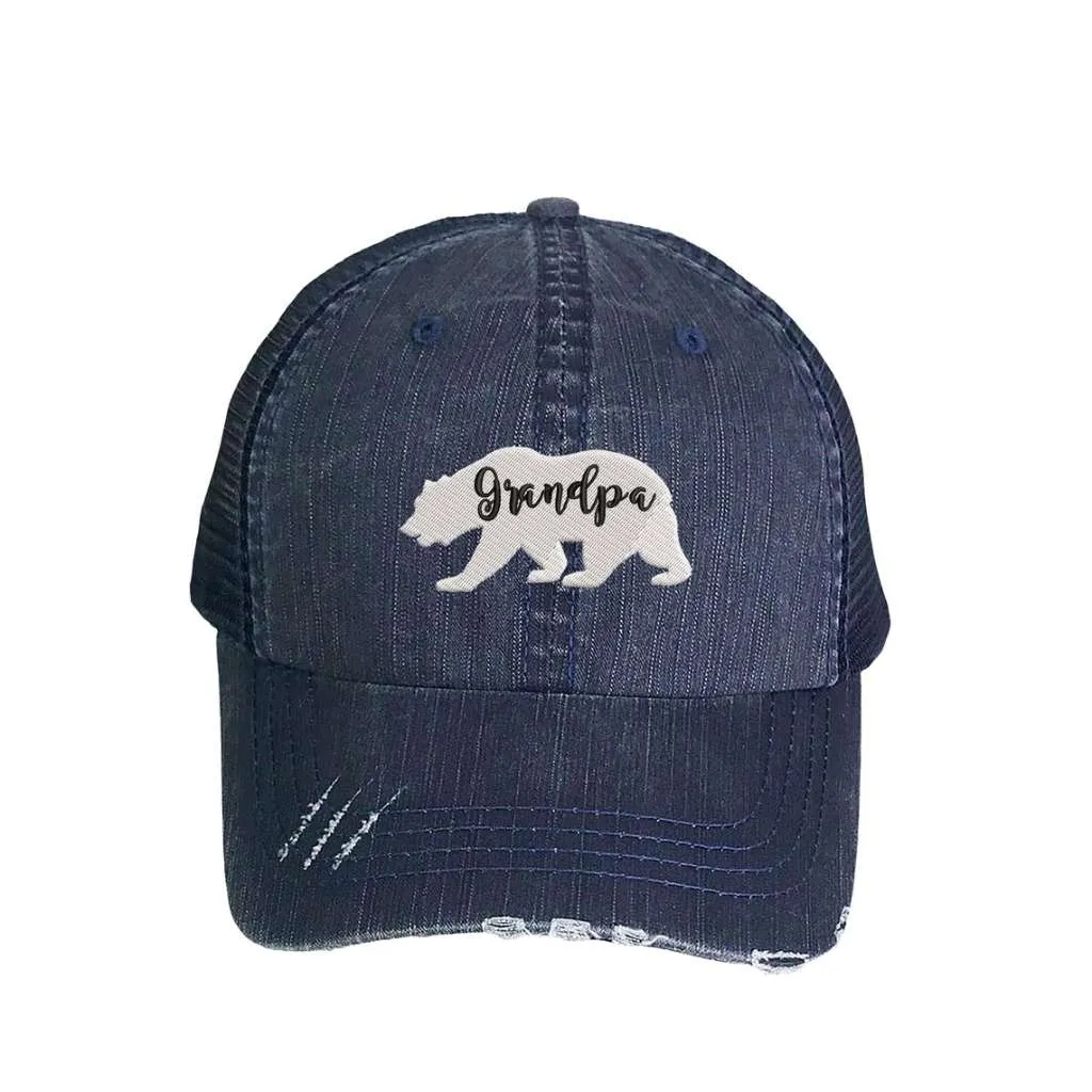 Grandpa Bear Embroidered Distressed Trucker Hat