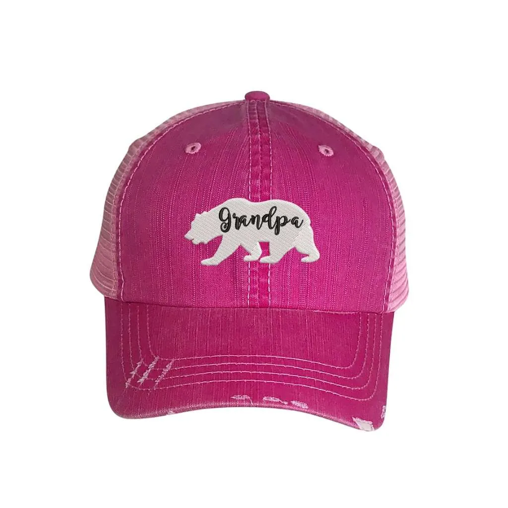 Grandpa Bear Embroidered Distressed Trucker Hat