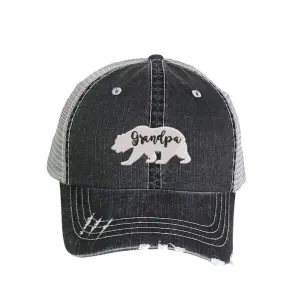 Grandpa Bear Embroidered Distressed Trucker Hat