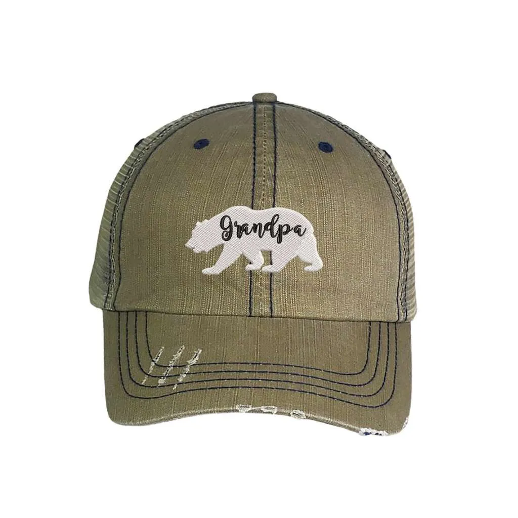 Grandpa Bear Embroidered Distressed Trucker Hat