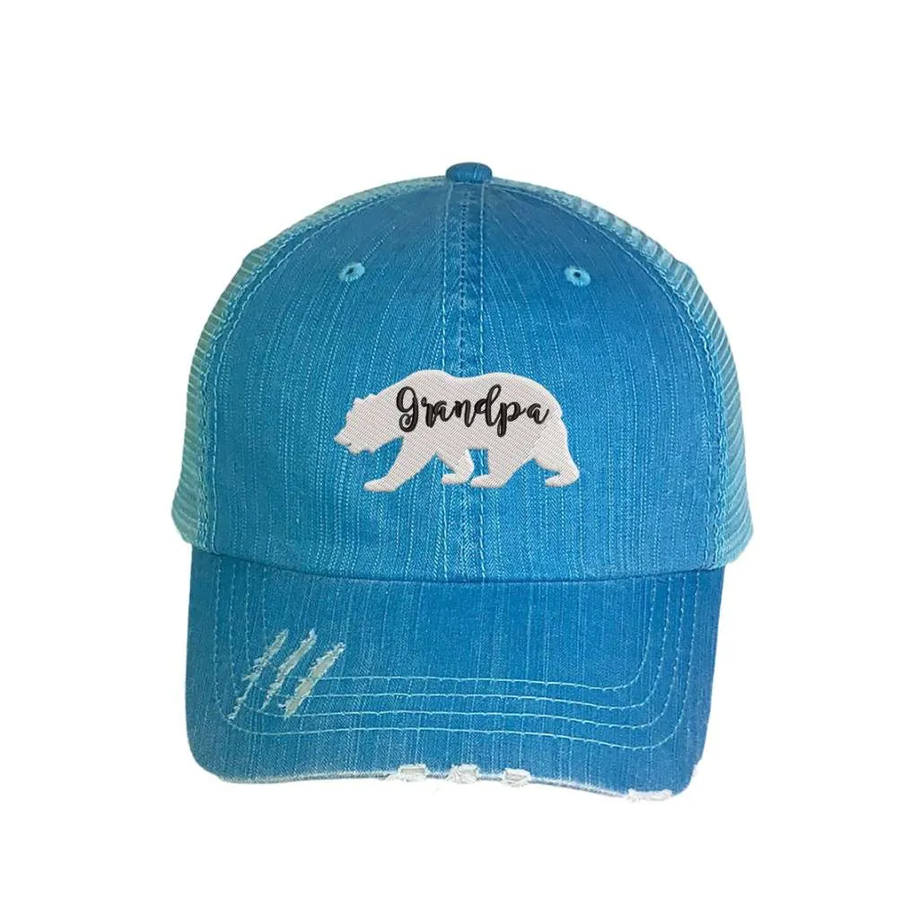 Grandpa Bear Embroidered Distressed Trucker Hat