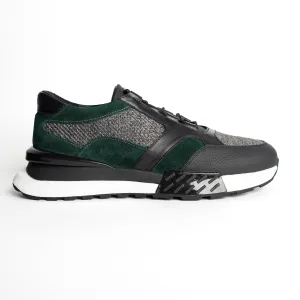 Green & Black Leather Fur-Lined Sneakers
