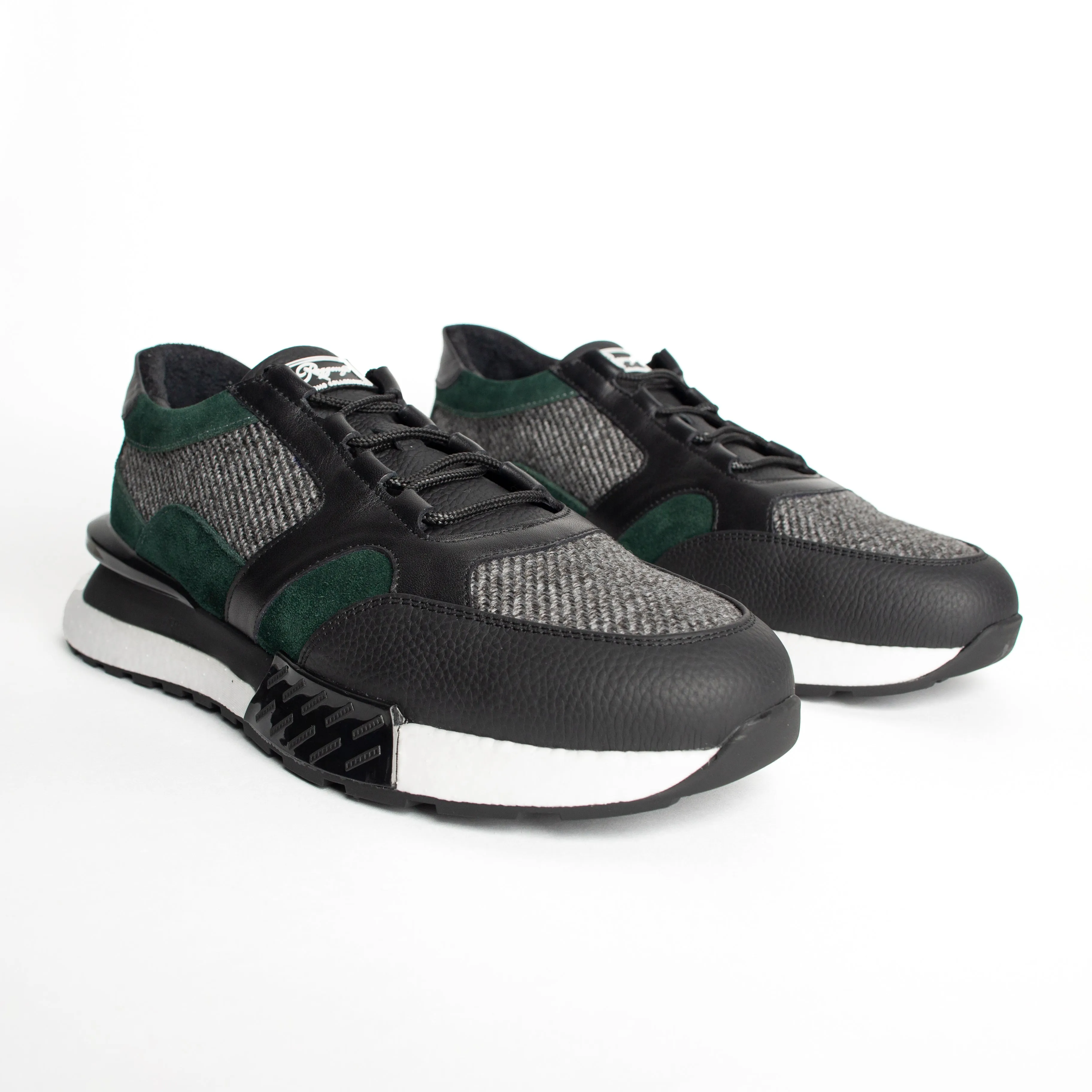 Green & Black Leather Fur-Lined Sneakers