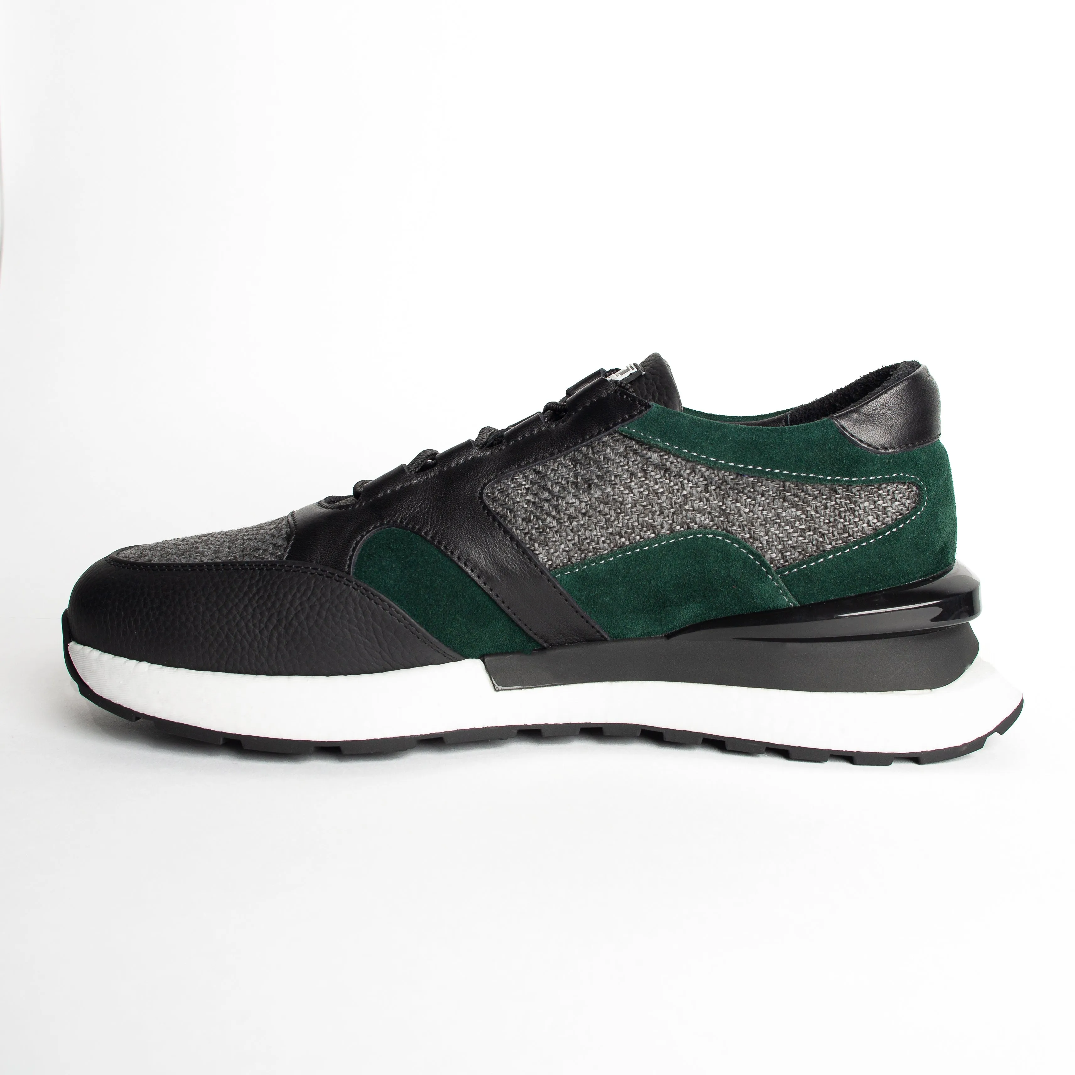 Green & Black Leather Fur-Lined Sneakers