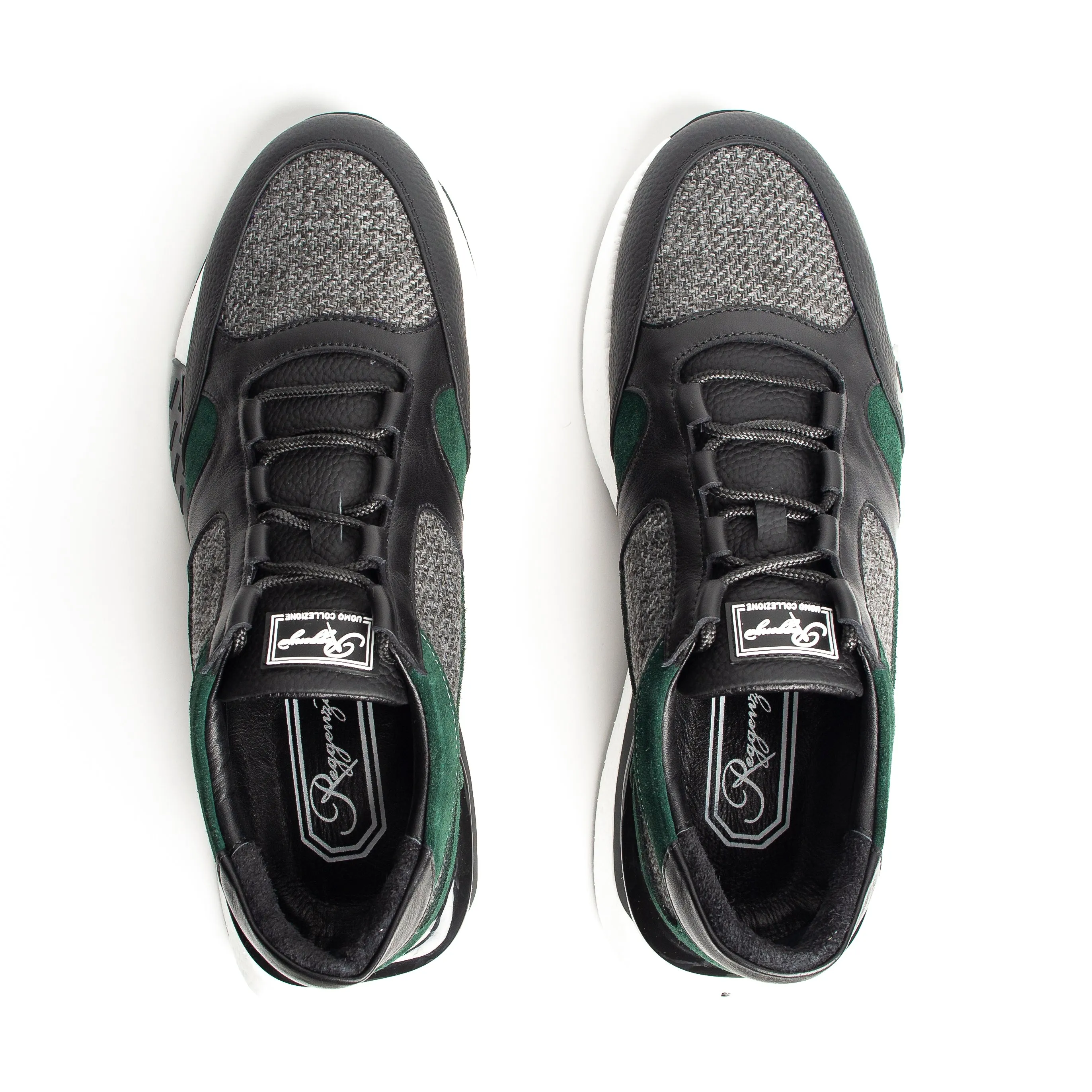 Green & Black Leather Fur-Lined Sneakers