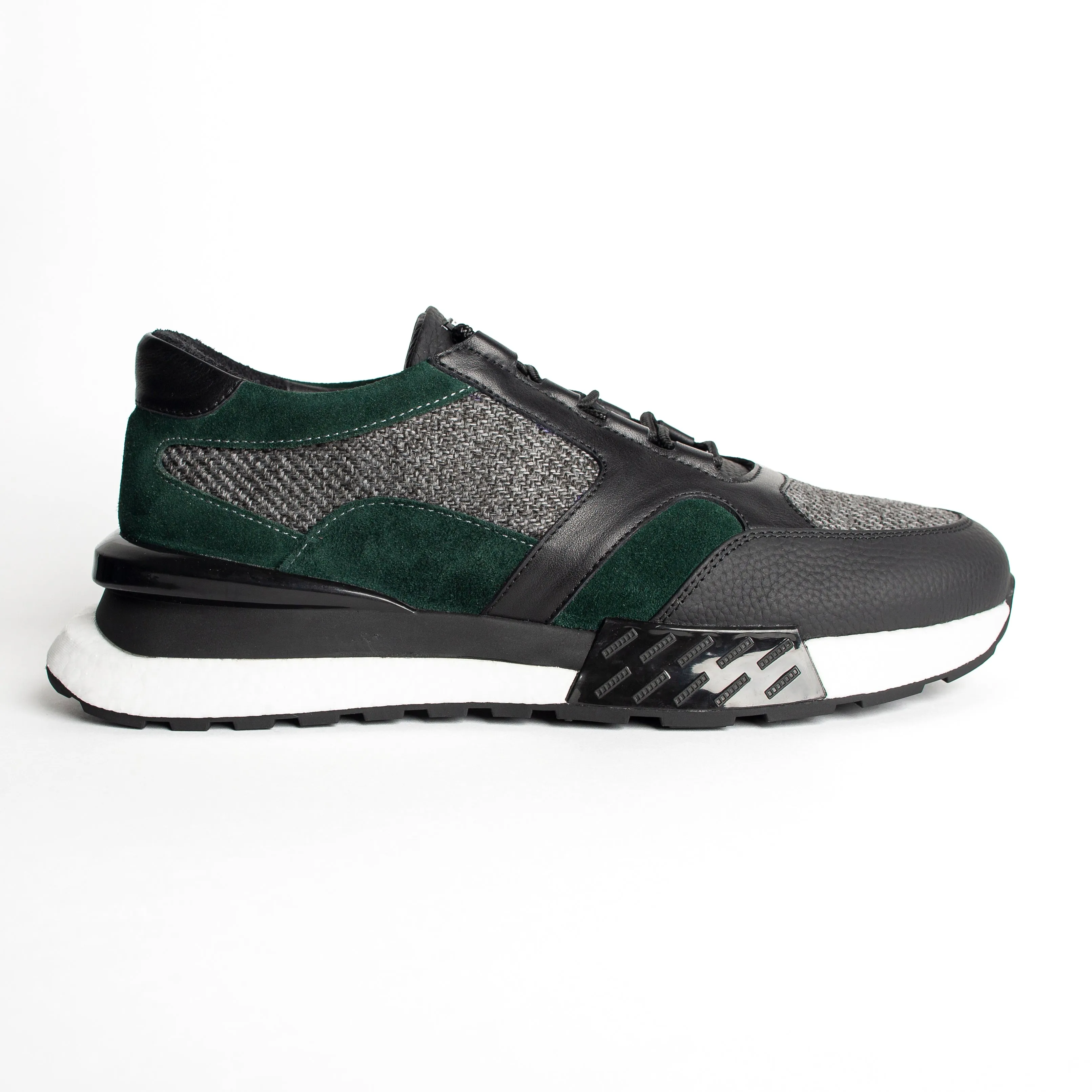 Green & Black Leather Fur-Lined Sneakers