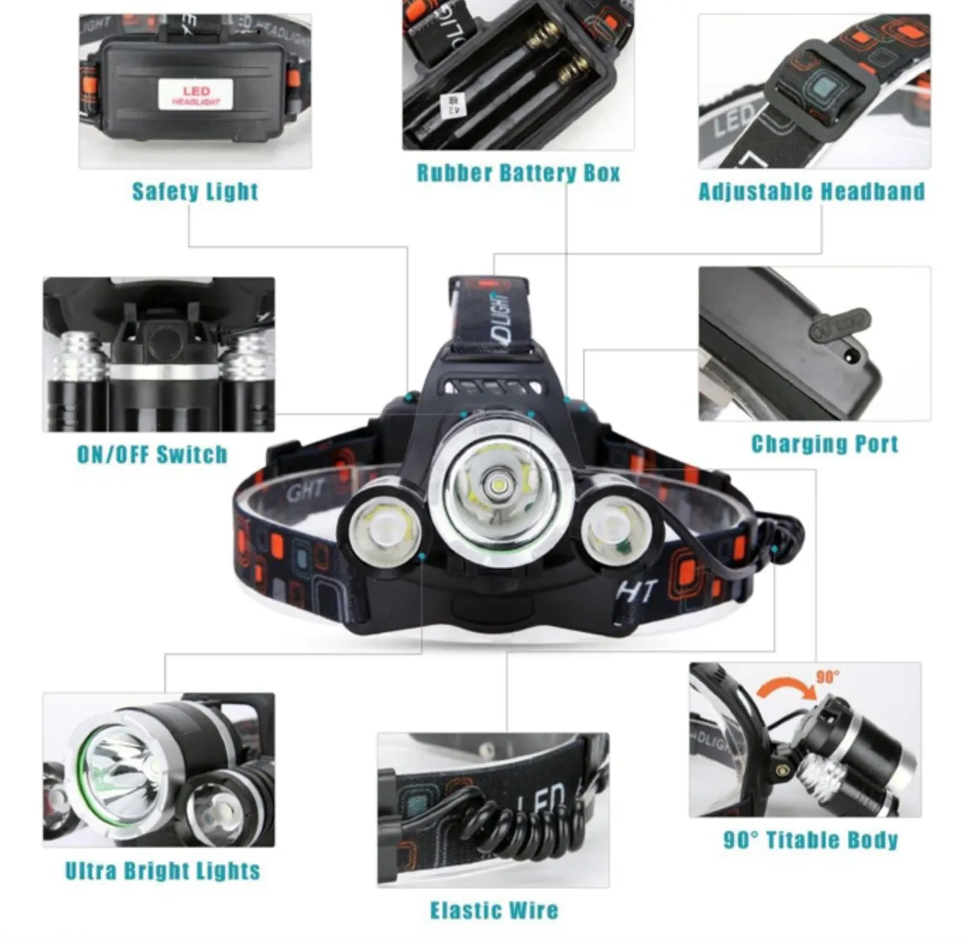 Headlight Head Lamp 13000 Lumens  LED 4 Modes