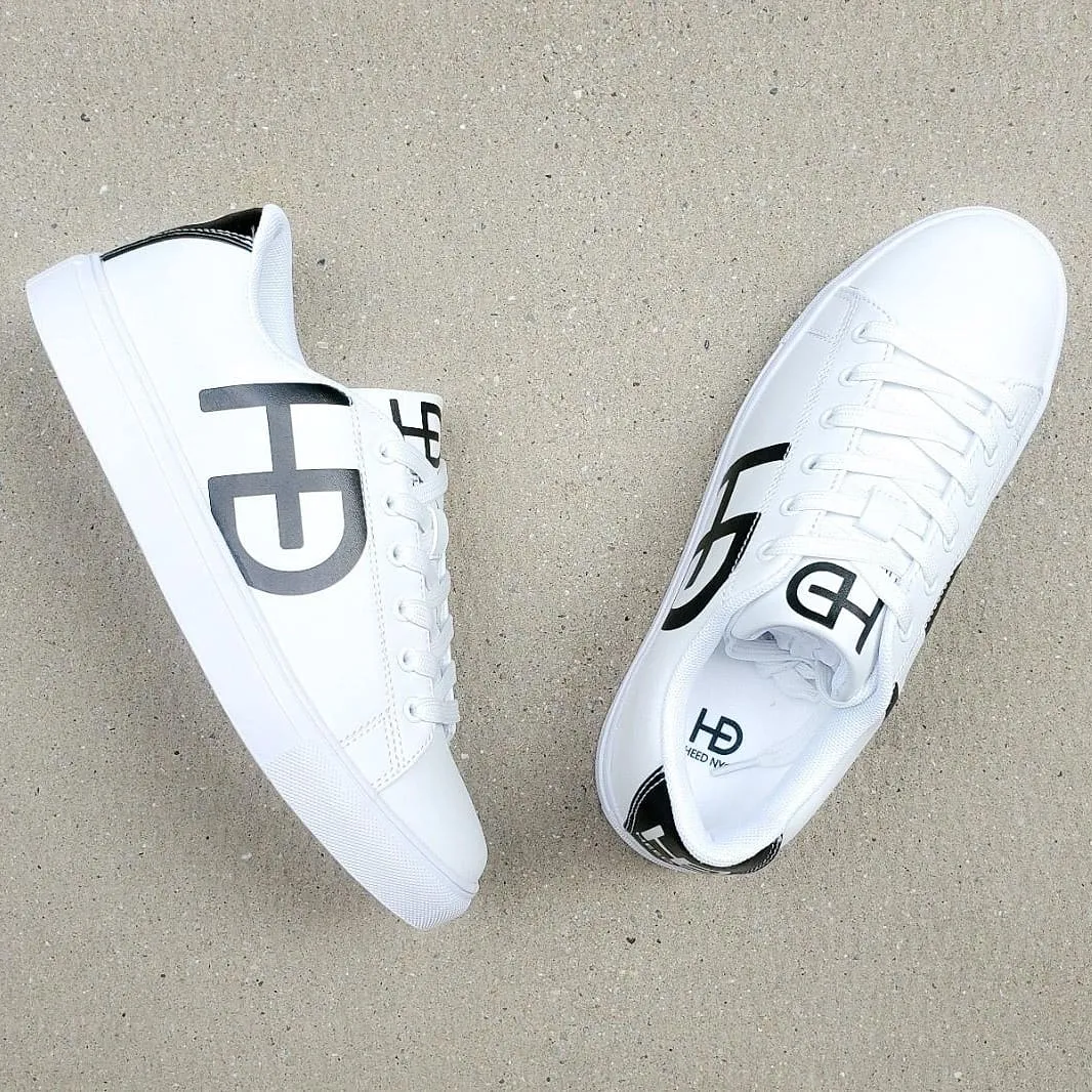 HEED NYC Men's Classic White with Black Heel Vegan Leather Sneaker