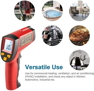 Innovative Infrared Technology makes it safer and easier to measure the surface temperature of various objects, ideal for cooking, barbequing, auto and home repairs, commercial heating, air conditioning and so on.