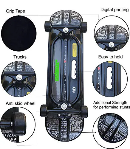 jaspo Polyurethane Hurricane Ollie Quilt Fiber Skateboard Suitable for Age Group Above 10 Years with 100 kg Weight Handling Capacity (Black, 31x8 Inch)