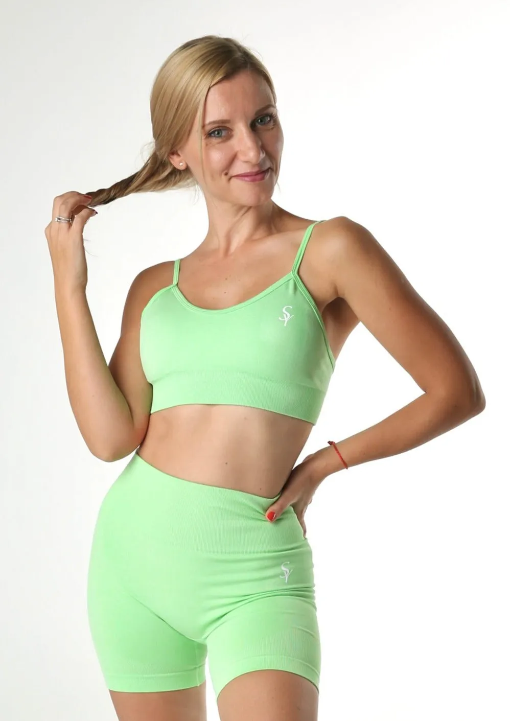 ''Joy'' Spring Green - Shorts and Sports Bra Set