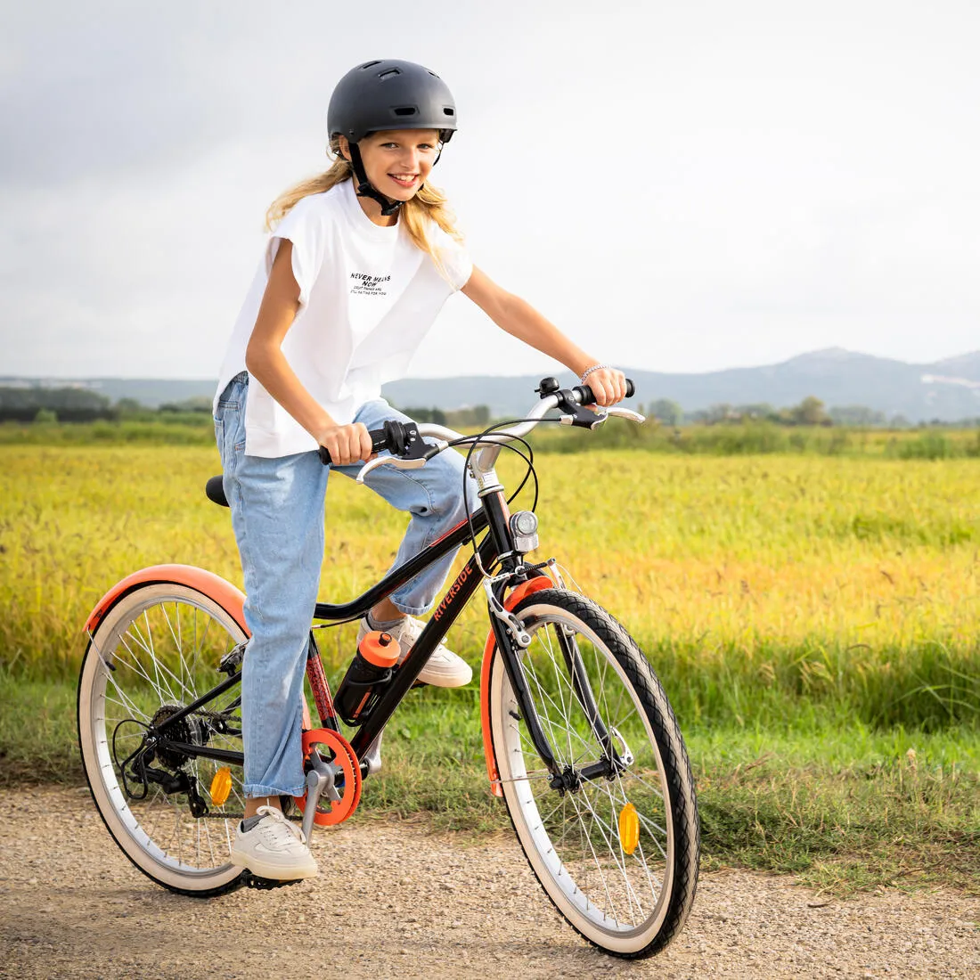 Kids' 9-12 Years 24" Hybrid Bike Riverside 500 - Black