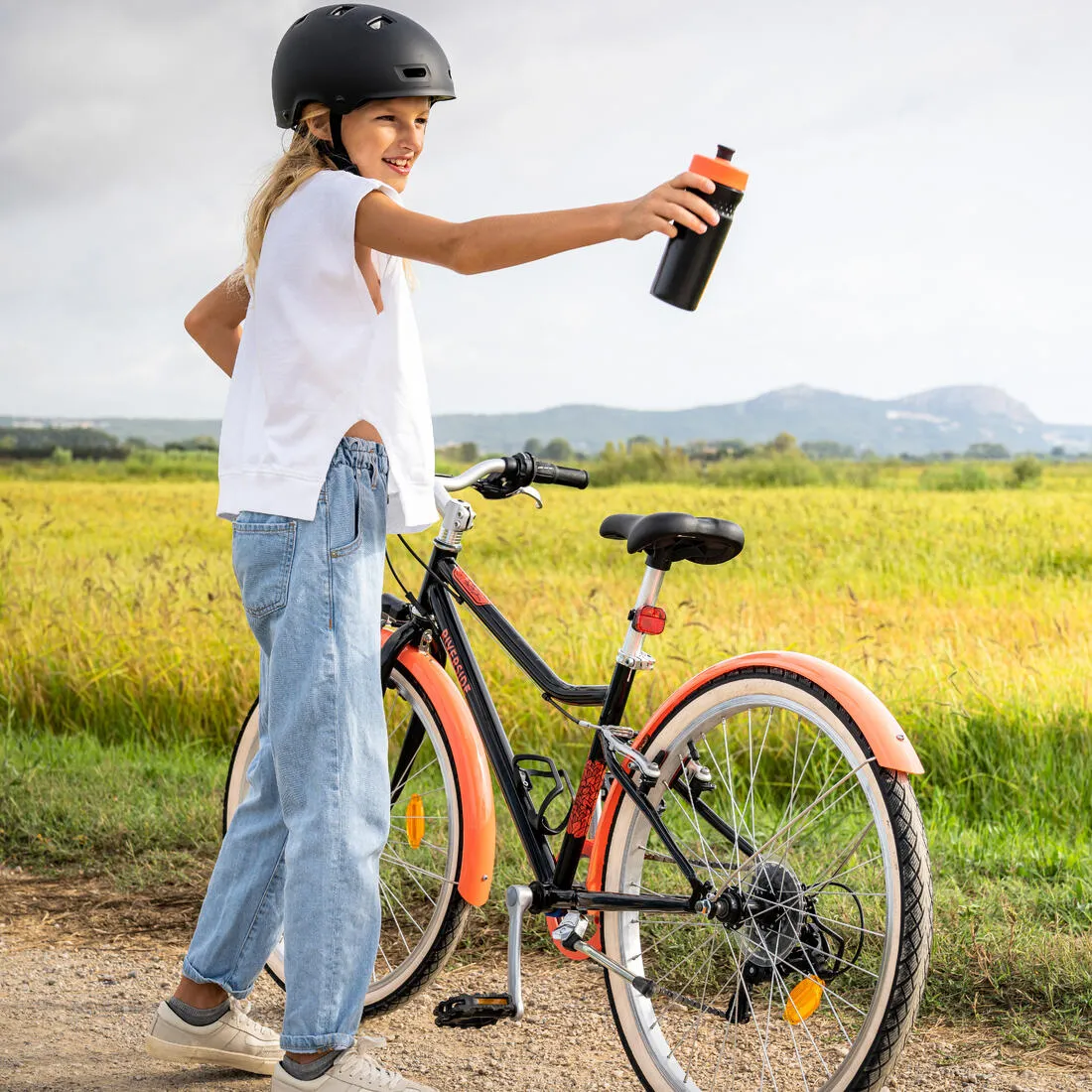 Kids' 9-12 Years 24" Hybrid Bike Riverside 500 - Black