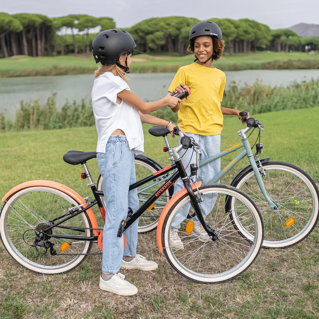 Kids' 9-12 Years 24" Hybrid Bike Riverside 500 - Black