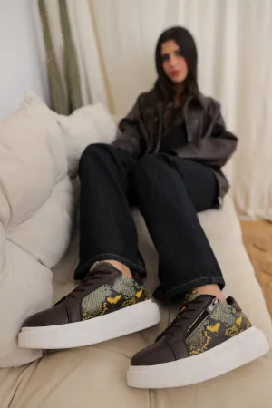 Laidback Luxe Sneakers - Snake Brown