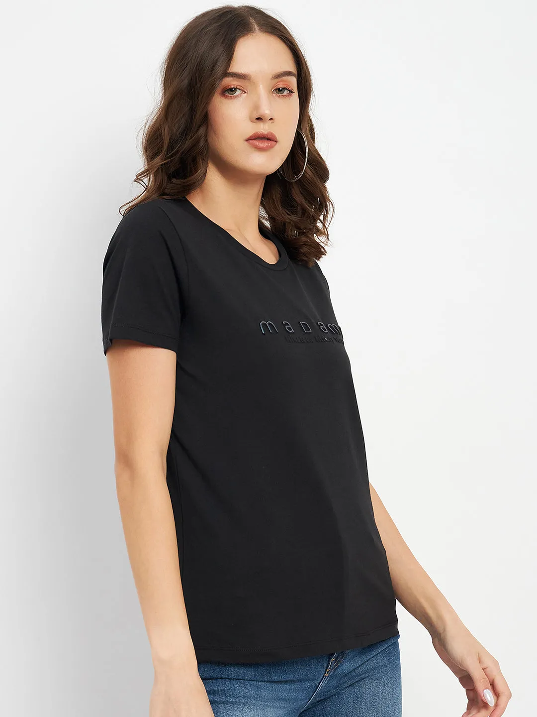 Madame Black Crew Neckline Typography Tshirt