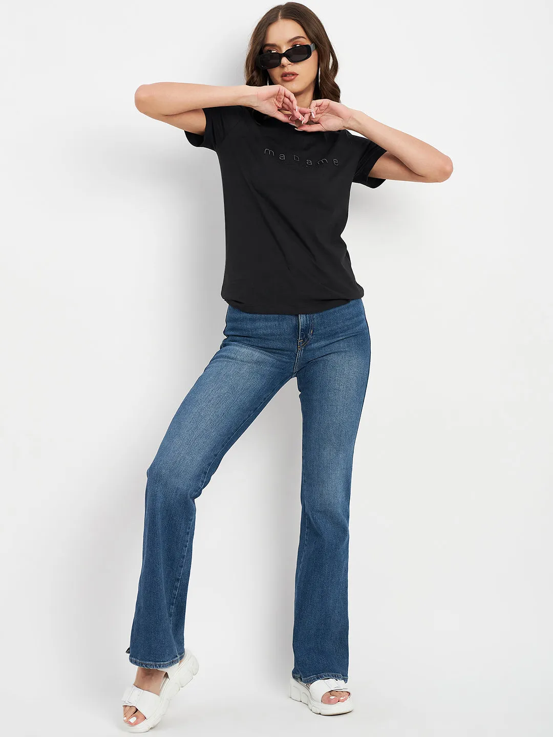 Madame Black Crew Neckline Typography Tshirt