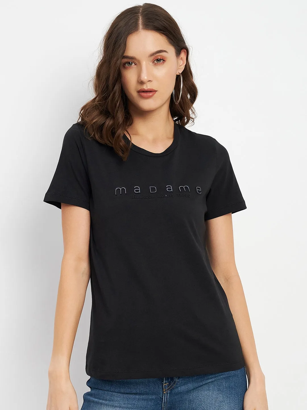 Madame Black Crew Neckline Typography Tshirt