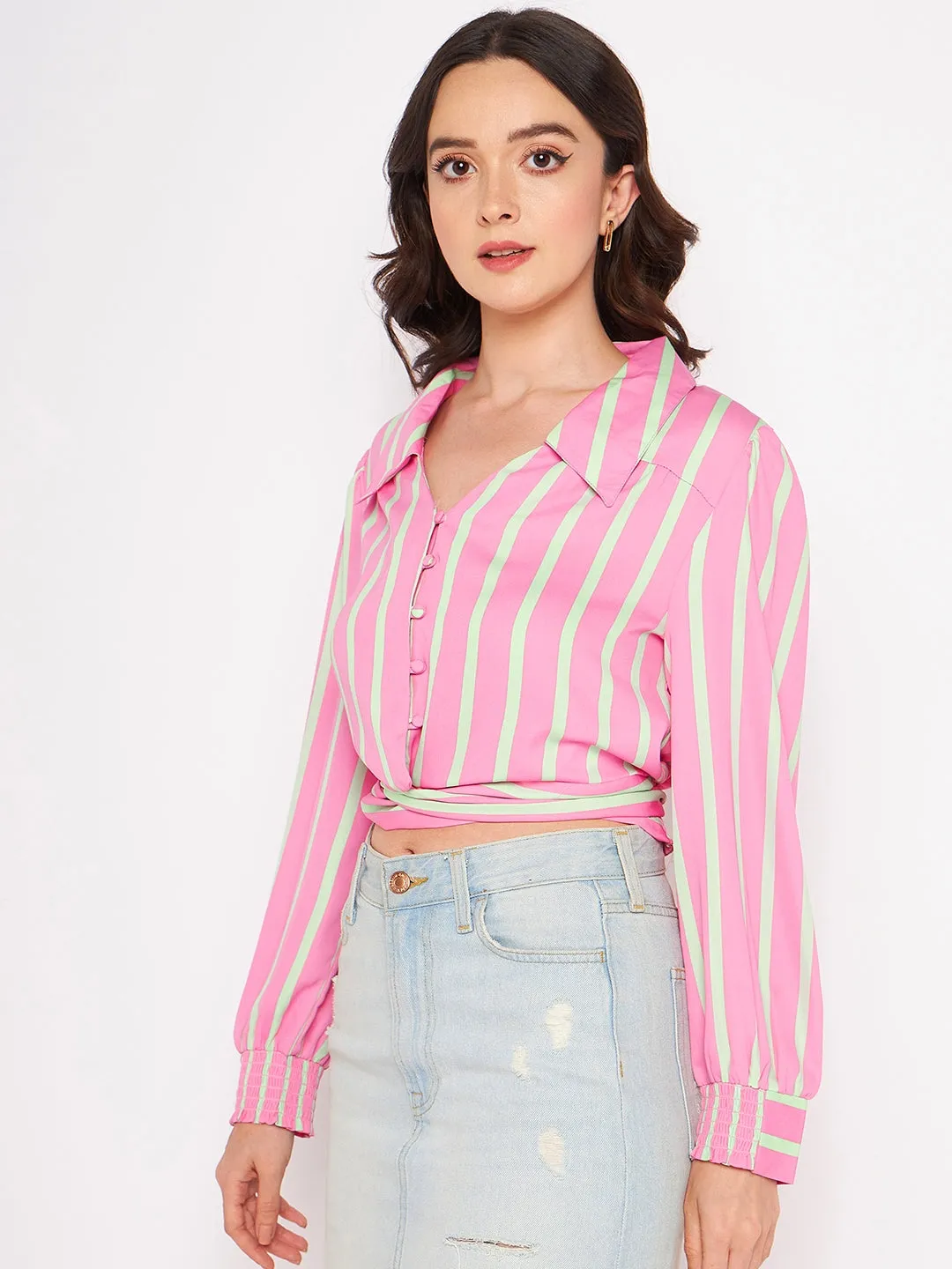 Madame Pink Notched Collar Shirt