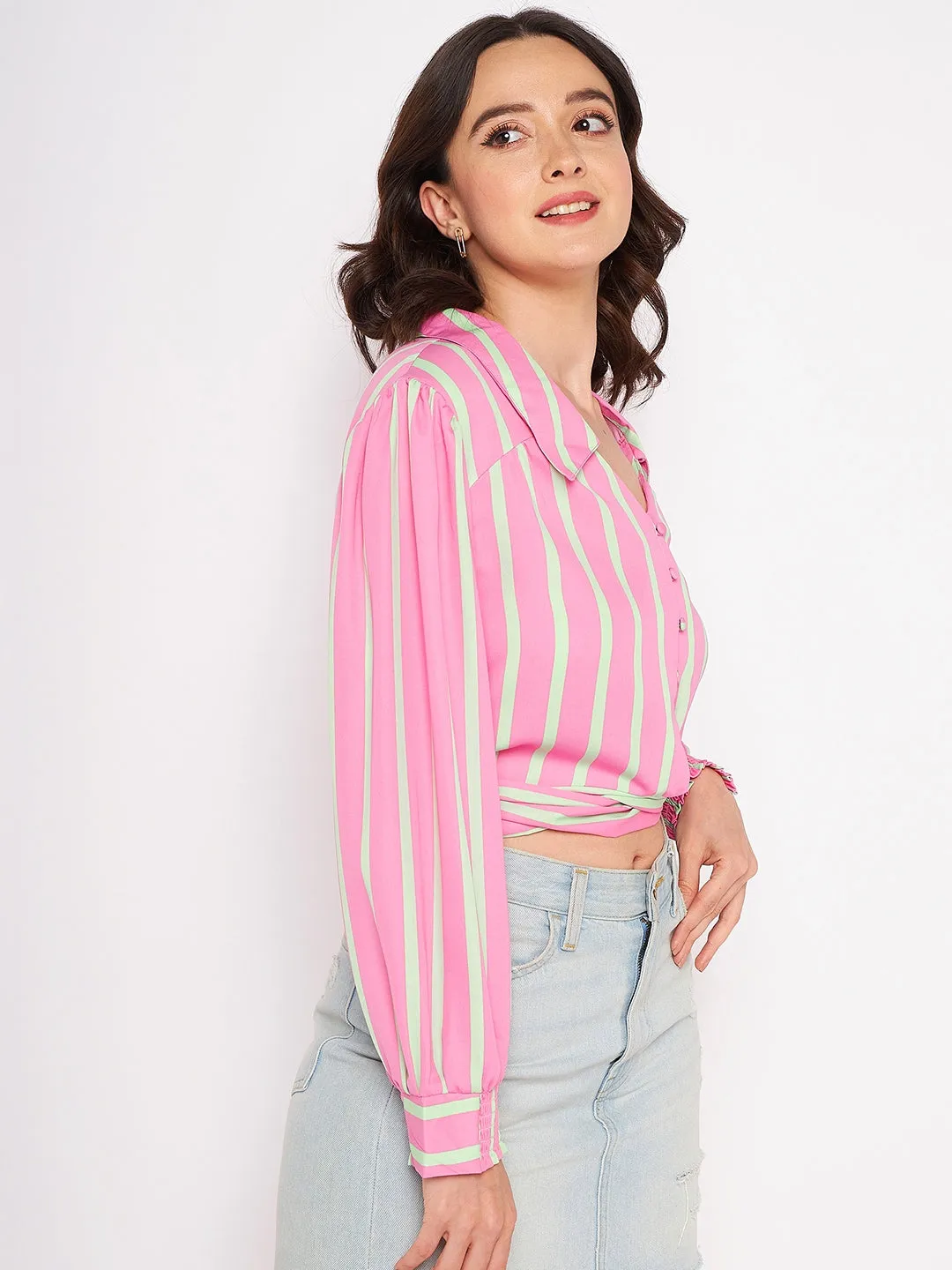 Madame Pink Notched Collar Shirt