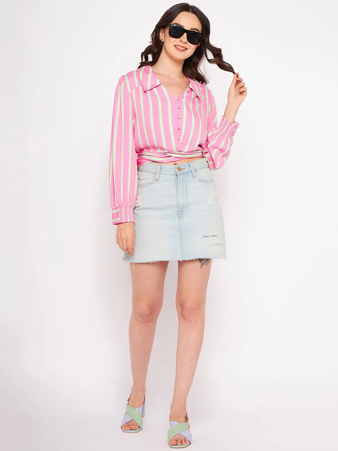 Madame Pink Notched Collar Shirt