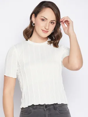 Madame Round Neck Off White Textured Top