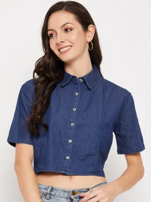 Madame Shirt Collar Denim Crop Top