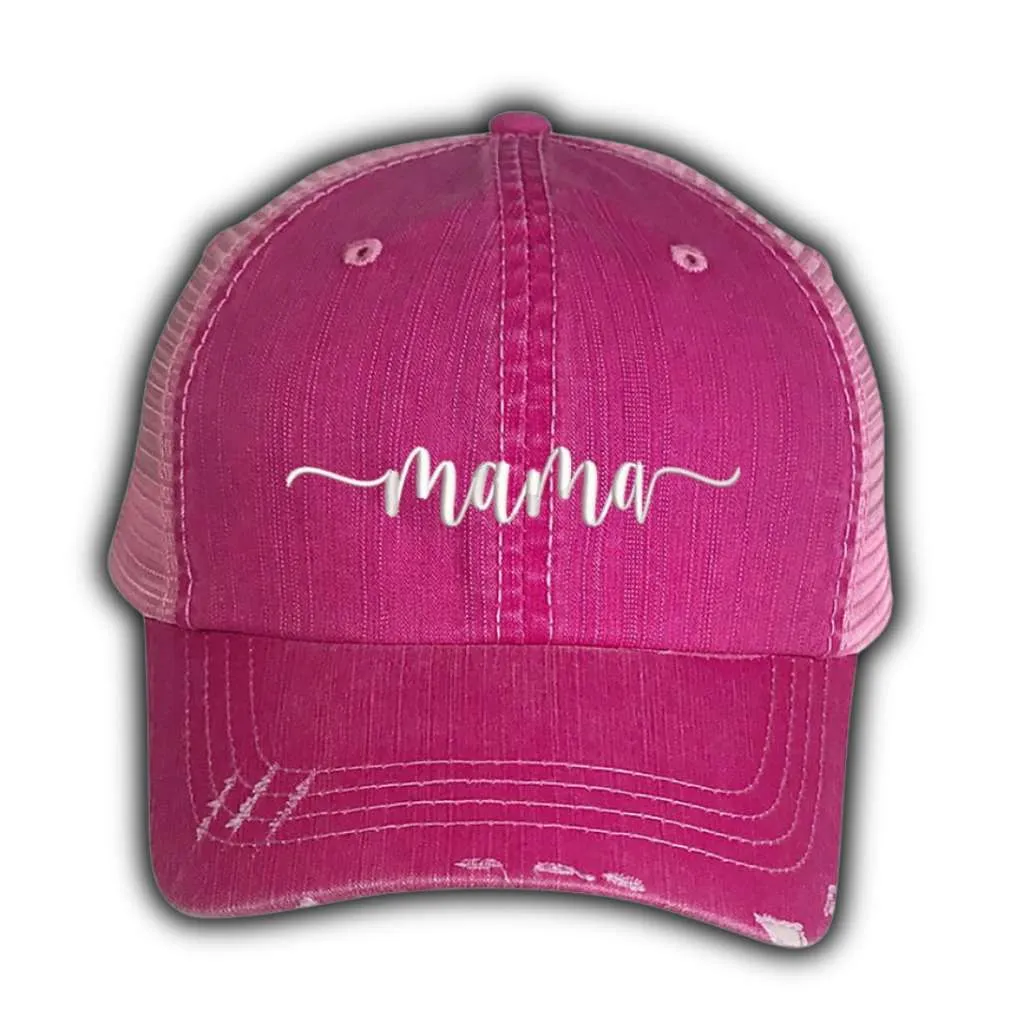 Mama Embroidered Distressed Trucker Hat